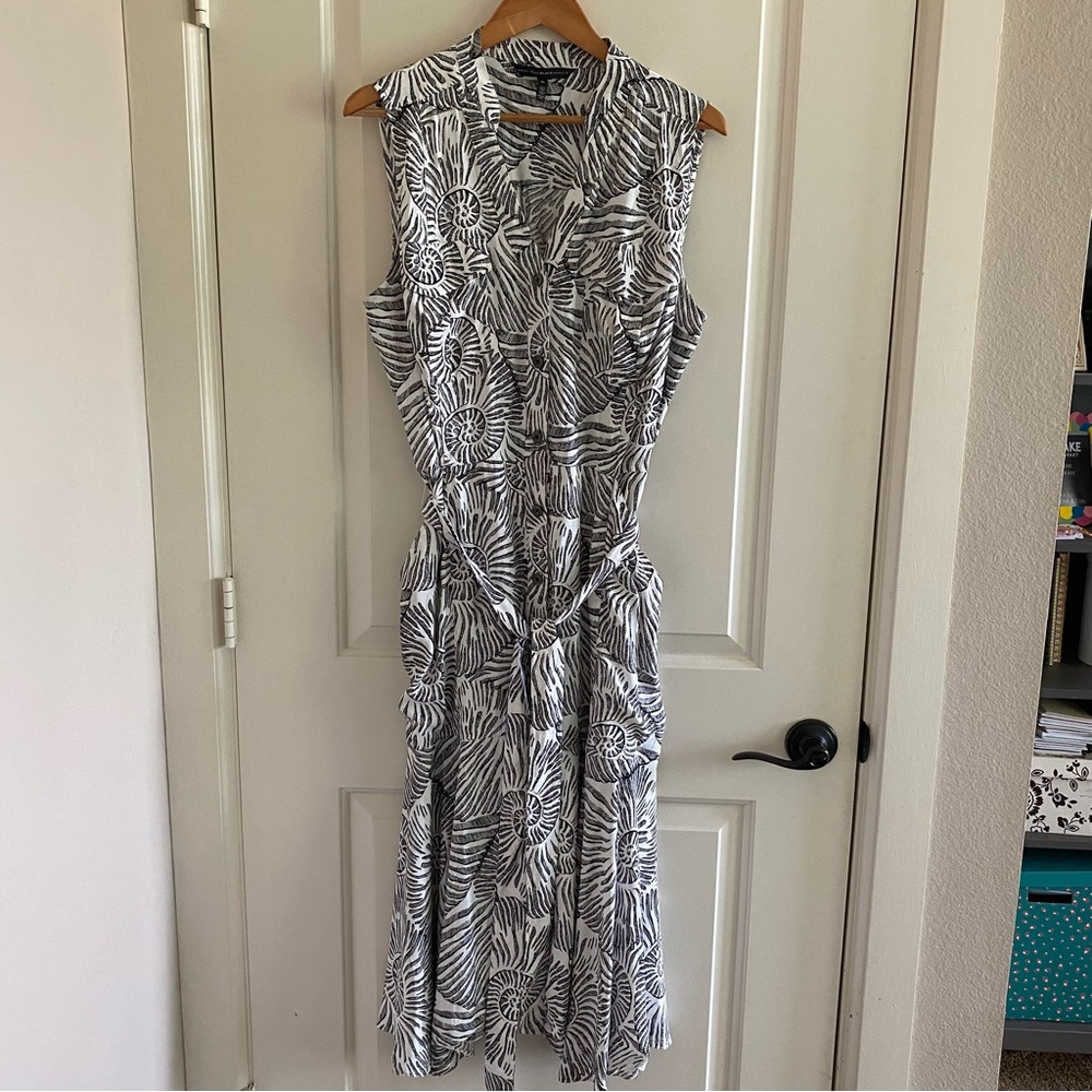 White House Black Market Sleeveless Midi Shirtdress Shell Print w Pockets Sz 16
